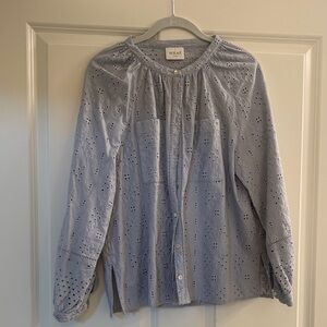 Wrap London Light Blue Eyelet Cotton Button-Up Blouse